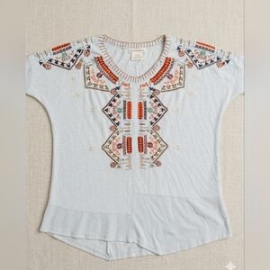 Sundance Light Blue/Off White Southwestern Embroidered Short Sleeve Sz S